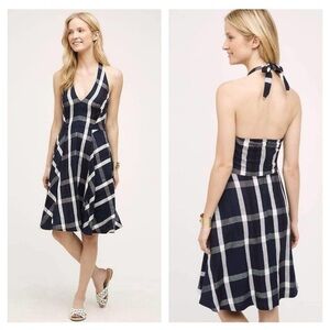 Eva Franco Halter Navy Blue & White Dress